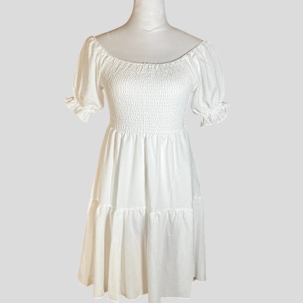 Off Shoulder Smocked White Dress - Size Small *NEW* - Picture 4 of 6